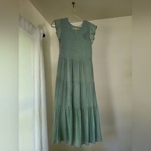 Tiered green maxi dress